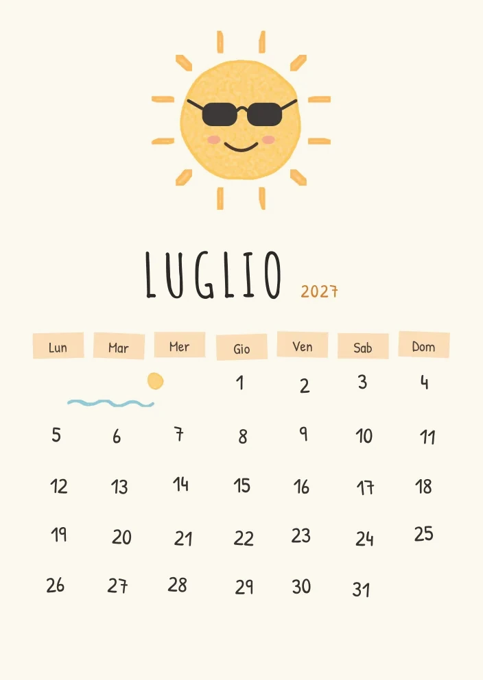 Mese di luglio, grafica Stagioni su cartoncino martellato color avorio